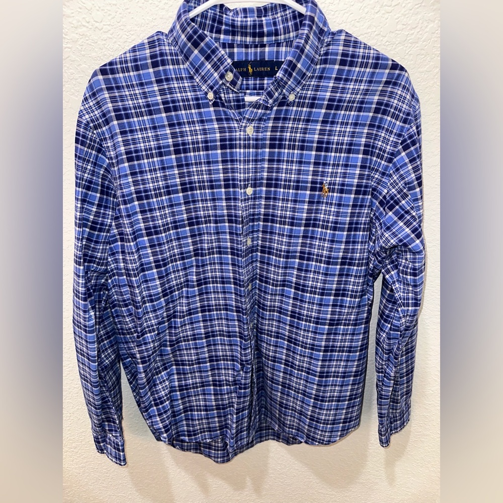 Ralph Lauren Plaid Blue Button-Up Men’s Shirt